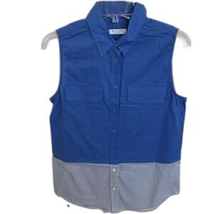 Equipment Blue Sleeveless Cotton Blouse Size Small